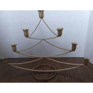Gold Tone Metal Christmas Tree Tabletop Candle Holder Holds 7 Candles